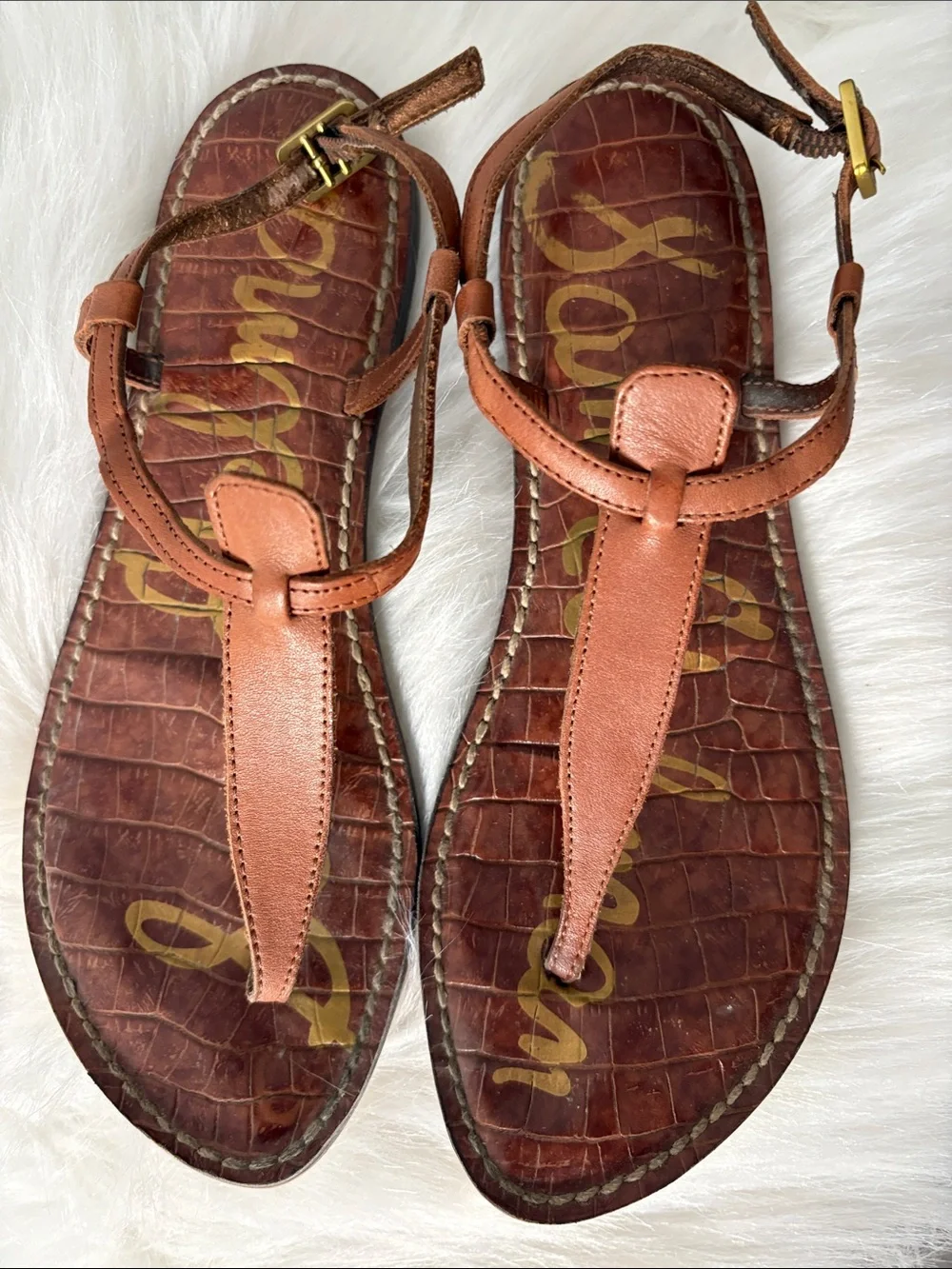 SAM EDELMAN Gigi 💯% Leather T-Strap Sandals (6.5) - Picture 2 of 11